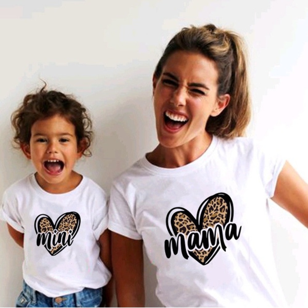 Matching White 'Mini' and 'Mama' T-Shirts